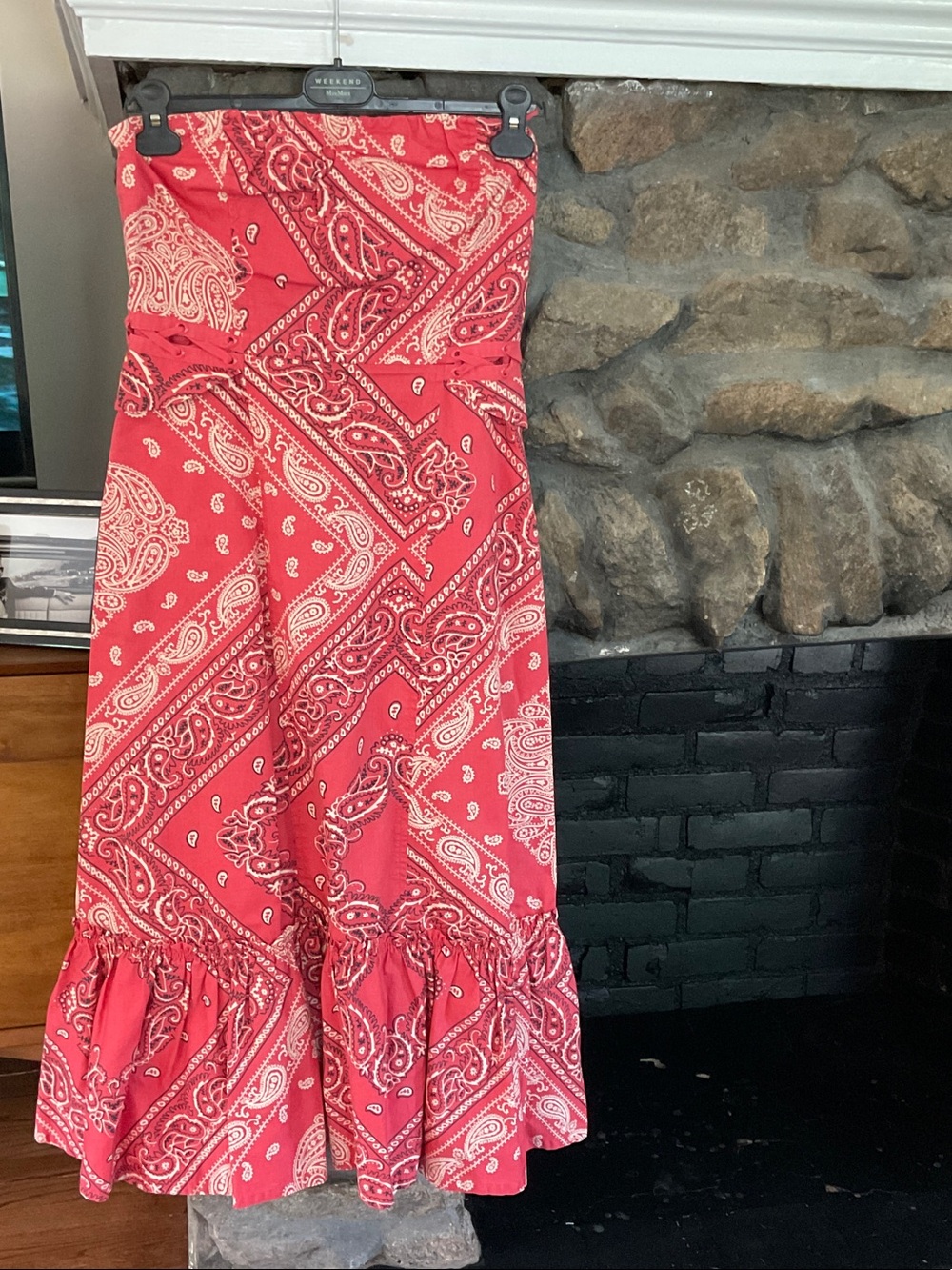 HOLDING HORSES Red Strapless bandanna Paisley Maxi Dress